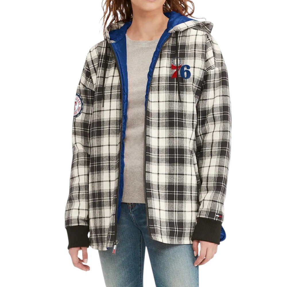 Tommy Jeans Philadelphia 76ers Molly Flannel Jacket Womens Small Full-Zip NEW